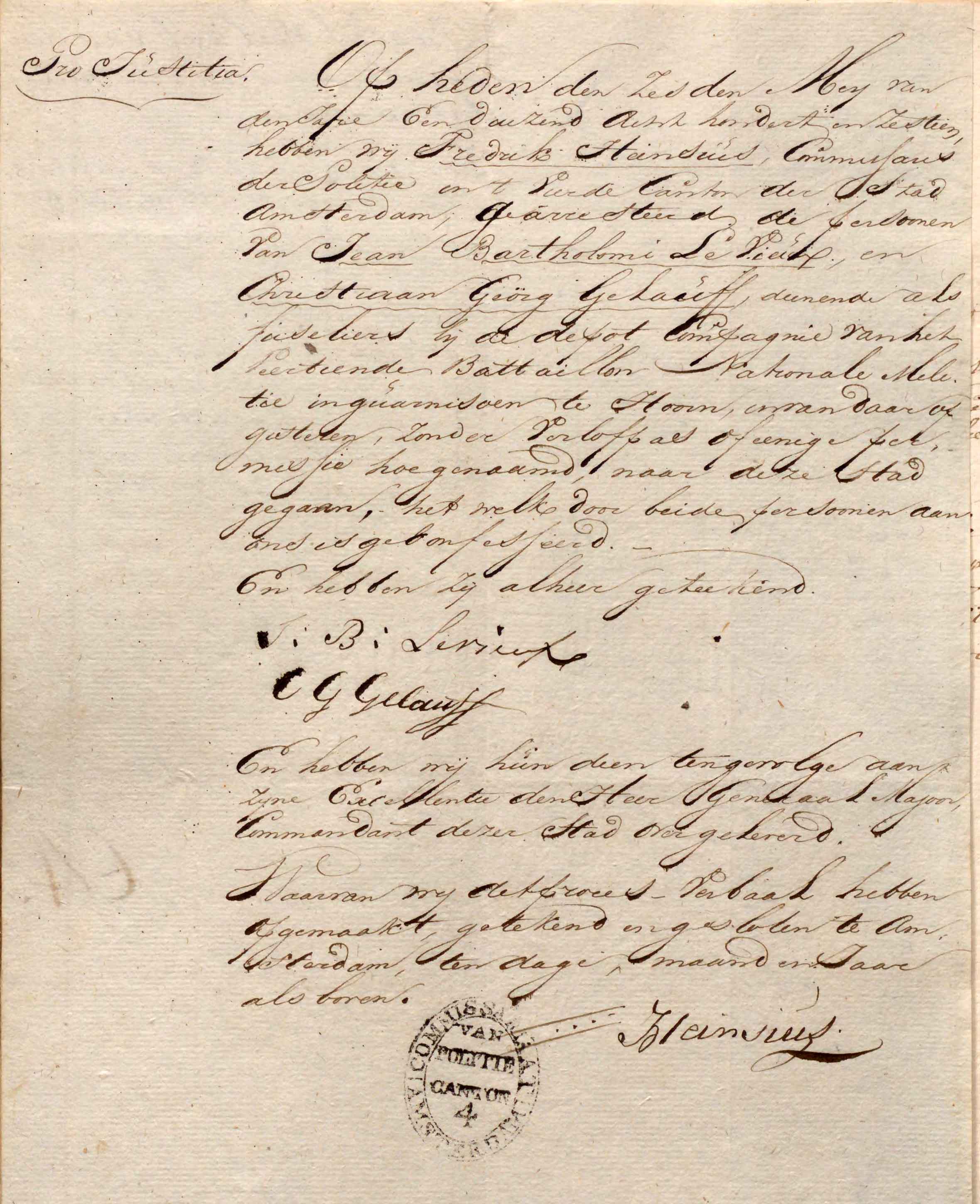 1816 Krijgsraad Christiaan Georg Gelauff Proces Verbaal