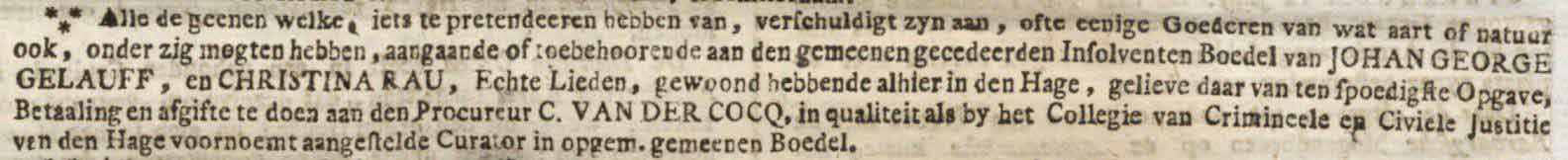 Haagsche courant 29-06-1801 - Het oudst bekende krantenbericht betreffende een Gelauff